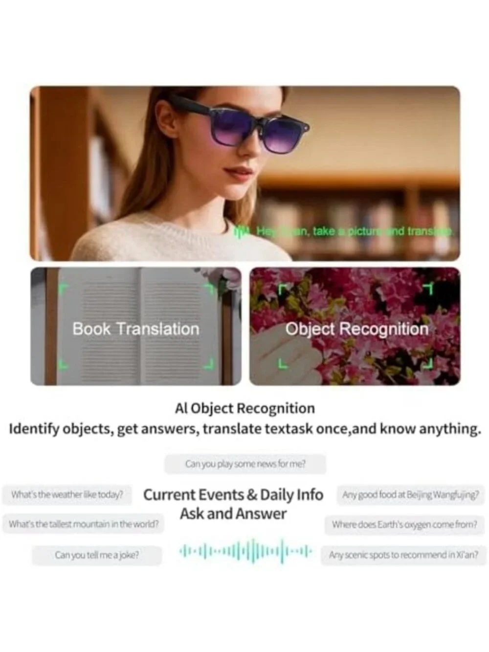 4K Camera Smart Glasses for Travel & Daily Use, Bluetooth Audio, Hands-Free